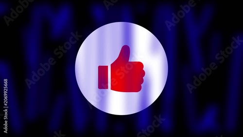 Social media like button animation with pulsing blue abstract background, for digital marketing, thumbs up