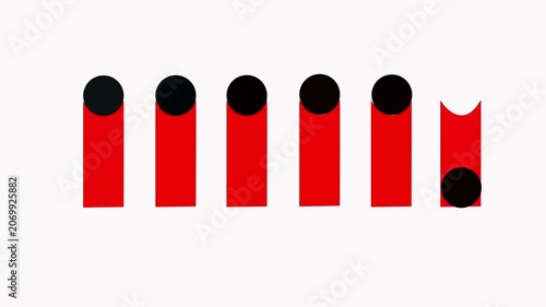 Abstract motion animation: rhythmic red bars and black spheres loop motion rhythm pattern geometric