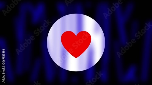 Red heart pulsing in glowing circular frame with abstract blue wave background, motion love romance beat