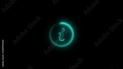 Glowing neon information animation, digital ui interface tech help symbol