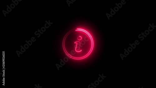 Glowing red neon information symbol animation on black background