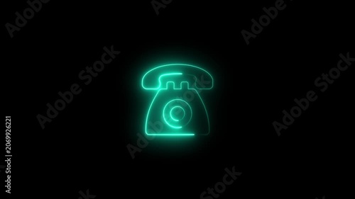 Neon glowing retro telephone animation on black background, for communication concepts
