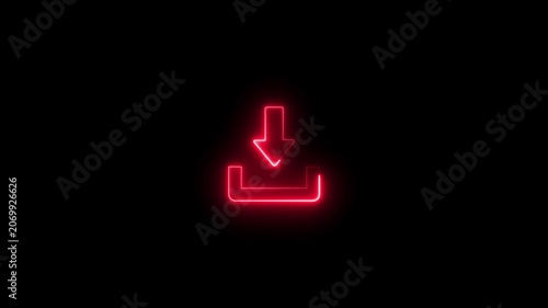 Glowing red neon download animation on black background, for digital interface