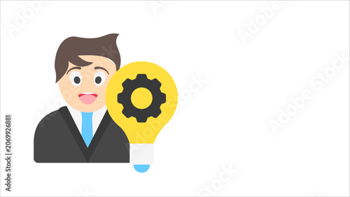 Flat vector illustration template of a business professional with idea and settings concept. Ideal for management, leadership, problem solving, innovation, strategy and workflow optimization.