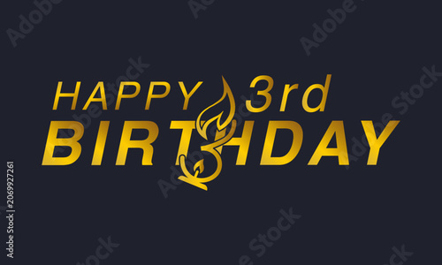 Golden Happy 3rd Birthday Vector Typography
