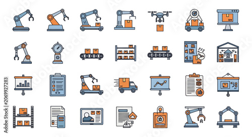 Industrial Automation and Logistics Icons Set.