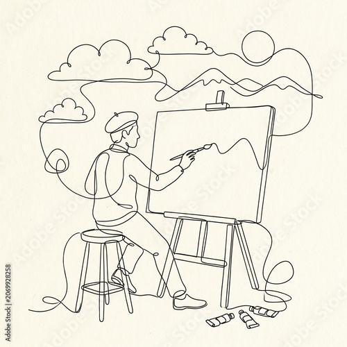 Artist painting on an easel outdoors.