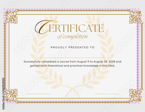 Canvas Print White and gold completion certificate template with elegant border decorative ac