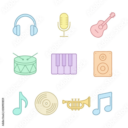 Collection of colorful music icons for design