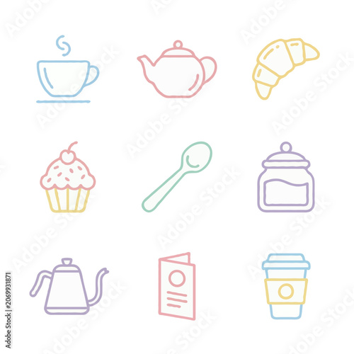 Set of simple line art icons for cafe and breakfast items