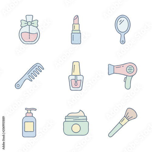 Set of cute beauty and makeup icons