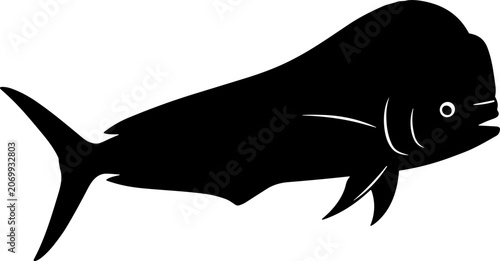 Slika na platnu Silhouette of a Mahi Mahi fish, also known as Dolphinfish, isolated on white background