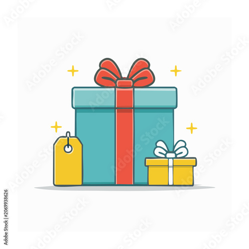 Flat design gift boxes with gift tag and sparkles