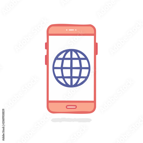 Smartphone with globe icon flat vector illustration
