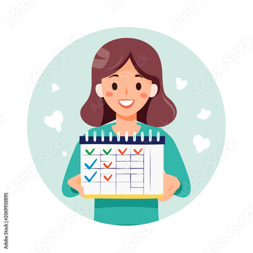 Woman holding checklist in flat illustration style