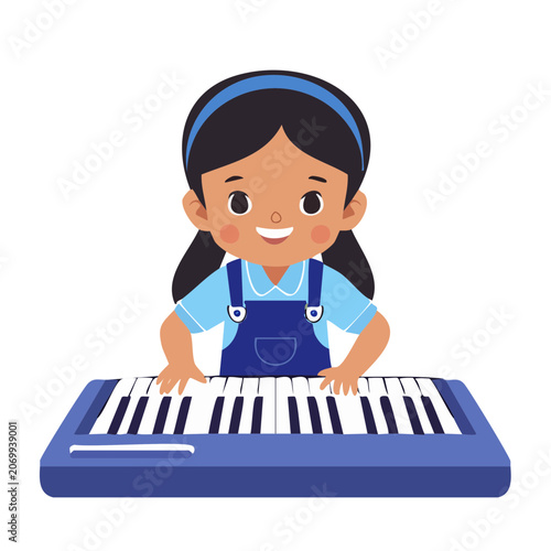 Cartoon girl playing electronic keyboard