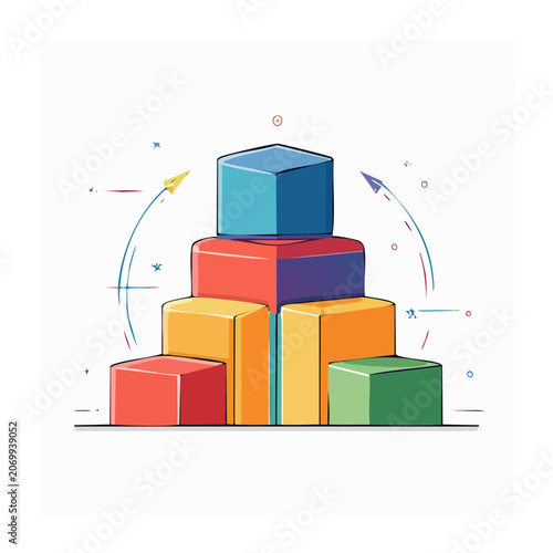 Colorful Building Blocks Pyramid Vector Illustration