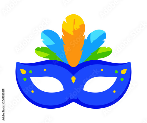 Blue masquerade mask with colorful feathers for carnival celebration carnival masquerade feathers festival celebration venetian decoration colorful ornament accessory graphics illustration