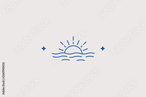 Foto Gentle sun rising above calm ocean waves line icon for tropical beach resort travel agency, seaside hotel homepage layout