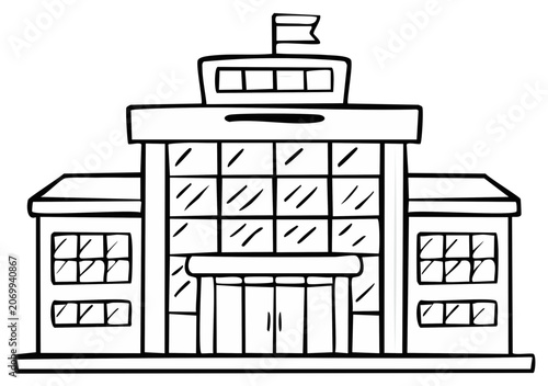 Illustration of a large building with a flag on top architecture drawing isolated