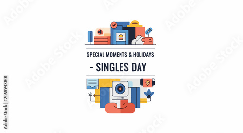 Colorful Singles Day graphic with icons and text on white