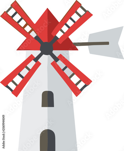 Obraz na plátně Flat design windmill with red sails against a white background