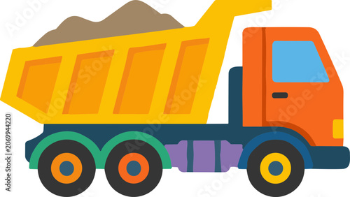 Foto Cartoon Dump Truck Loaded with Soil and Sand