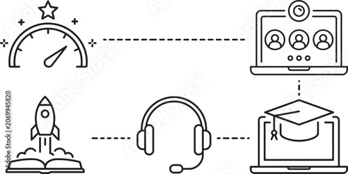Conceptual illustration representing online learning success and achievement with digital connections and symbols