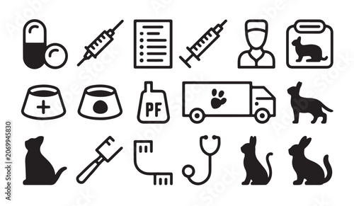 Obraz na płótnie Collection of pet care icons for veterinary clinic and domestic animal supplies service