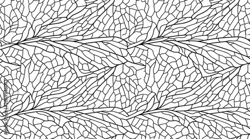 Seamless pattern of intricate insect wing veins, black and white texture of dragonfly wing structure for backgrounds