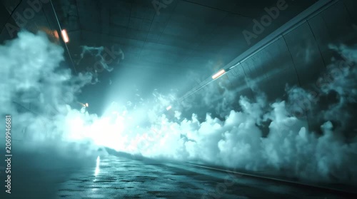 Smoke and Fog filled Tunnel with Directional Spotlight Stock Video Footage