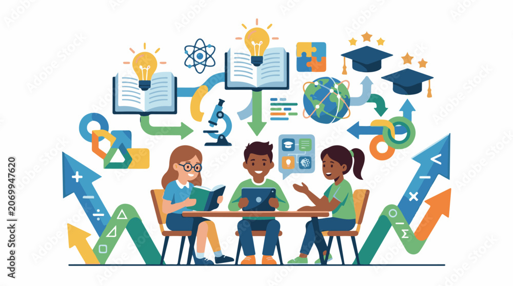 Fototapeta premium A colorful illustration of students learning