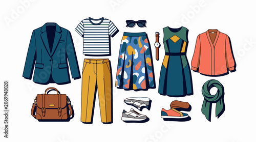 A colorful illustration of various clothing items and accessories (27)