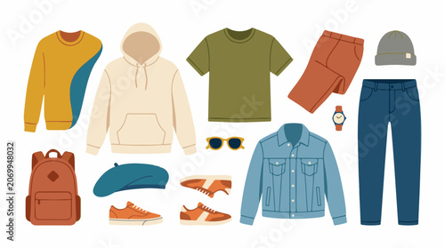 A colorful illustration of various clothing items and accessories (28)