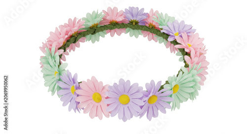 Floral wreath crown with daisies and gypsophila on transparent background summer celebration