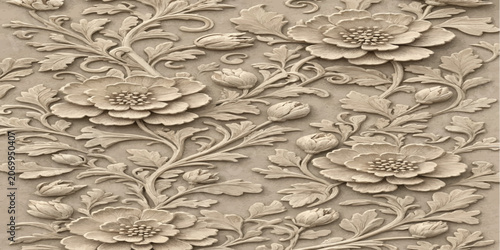 Photos Intricate floral stone carving relief vertical decorative panel with bas relief