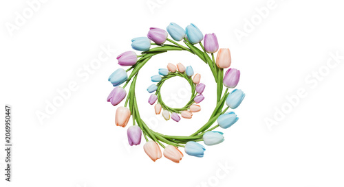 Colorful spiral flower arrangement with pastel petals isolated on transparent background