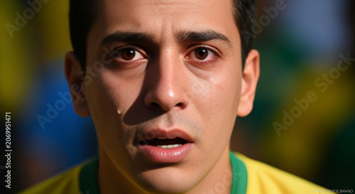 Emotional Young Man Crying Tears at Sports Event