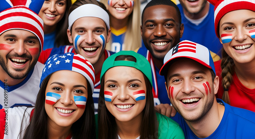 Diverse Sports Fans Cheering with Face Paint and USA Flags