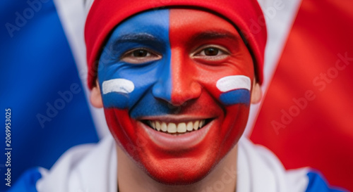 Excited Fan with Face Paint, Red, White, and Blue