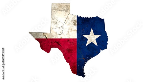 A state's outline filled with a flag design, featuring red, white, and blue hues. The shape is isolated on a white background