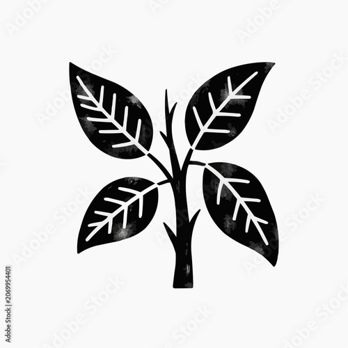 Black plant leaves silhouette on white background