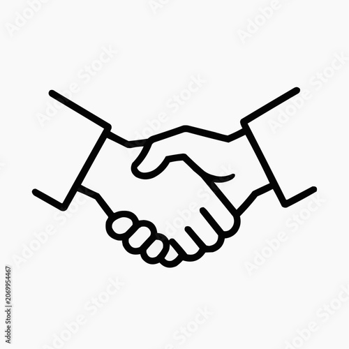 Handshake icon symbolizing agreement and partnership on a white background