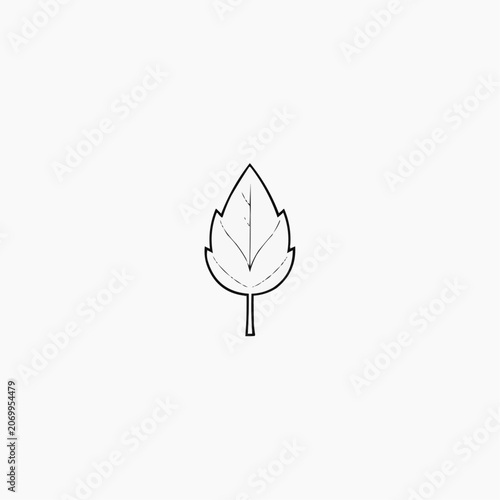 Minimalistic black and white illustration of a leaf on a plain background