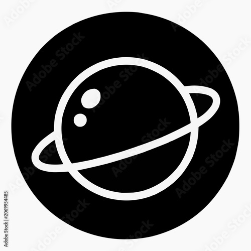 Planet symbol, minimalistic style, black and white design, digital art concept