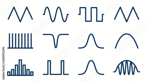 Canvastavla Collection of various waveform and signal icons in dark blue