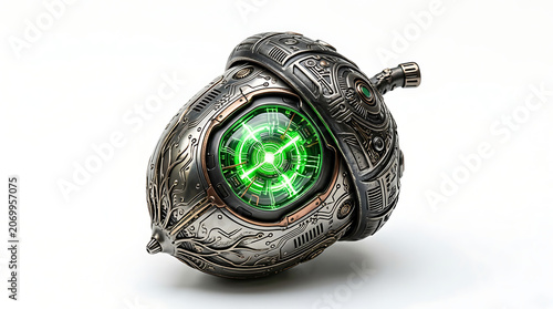 Sci-fi acorn isolated on white background, mechanical and futuristic design
