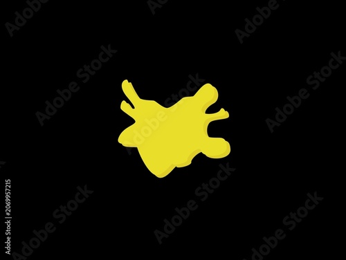 Fotografie Yellow paint splash with irregular, asymmetrical shape on a black background