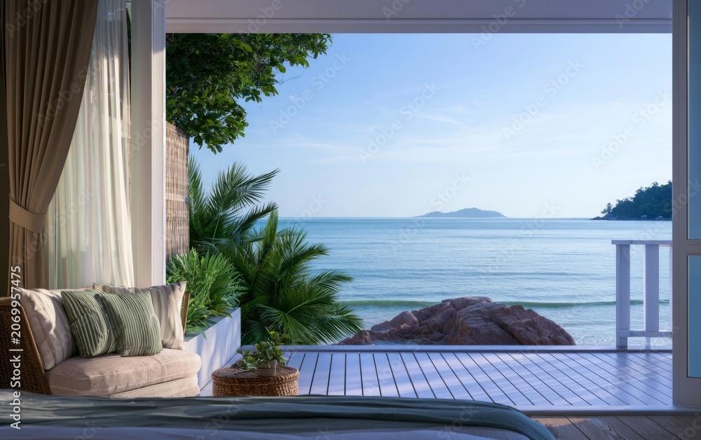 Fototapeta premium Luxurious Oceanfront Accommodation with Private View and Tropical Surroundings