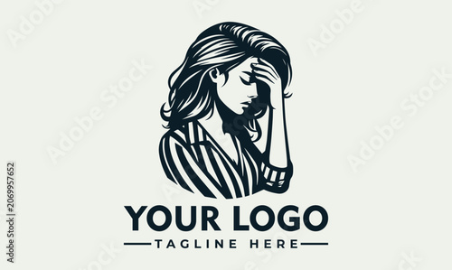 Photos Stressed Woman Portrait Vector Logo Illustration Design Template for Modern Bran